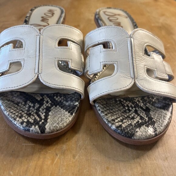 Sam Edelman Cream/ Snakeskin Accent Leather Illie Heeled 2" Sandal Size 7 - Picture 2 of 13